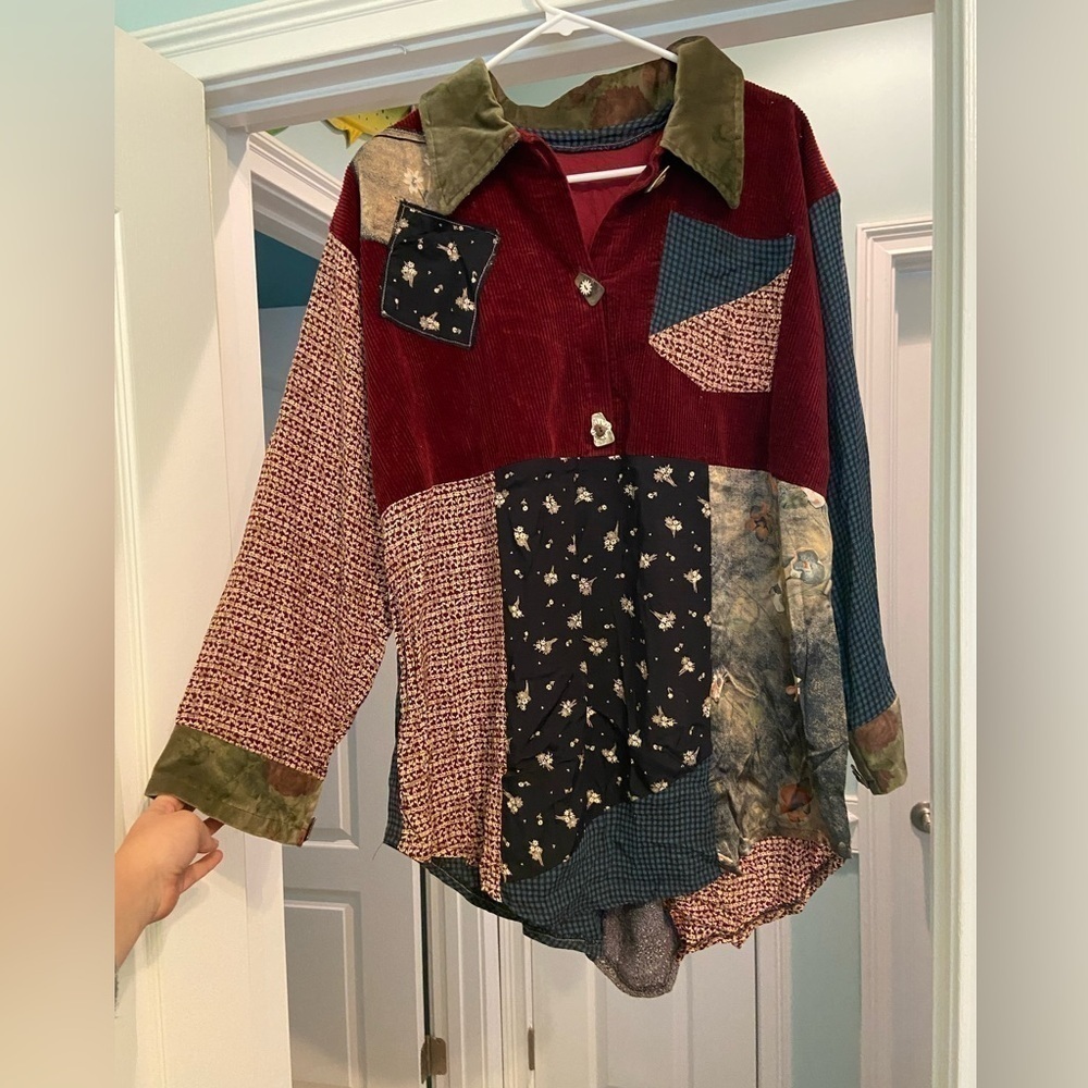 Patchwork Style Made In The USA Artsy Mixed Media Womens Blouse- No Brand Tag